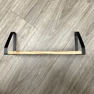 Wood and metal shelf.